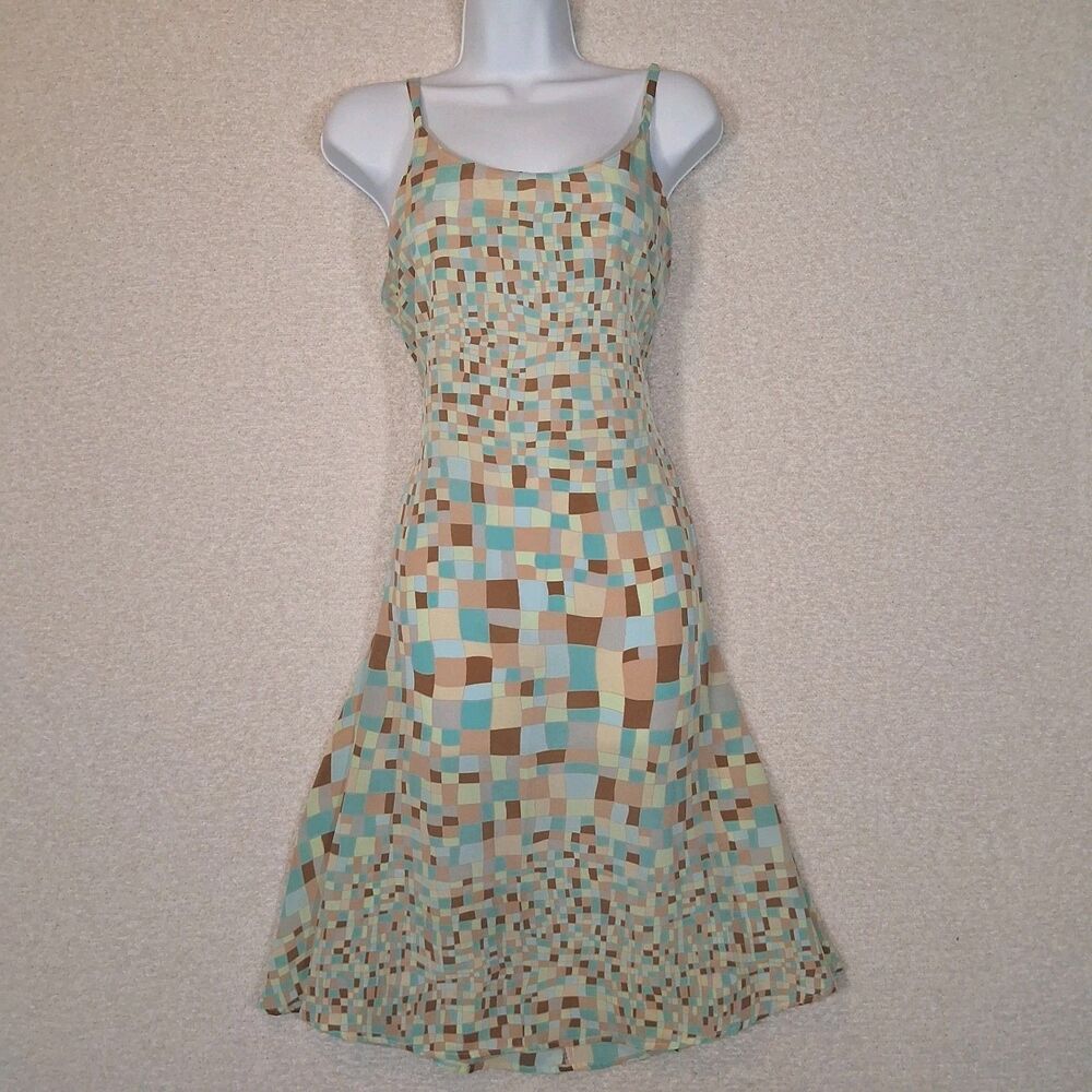 Y2k Vintage Dress Sz M/L Lightweight Tie Back Geometric Retro Maximalist Wacky